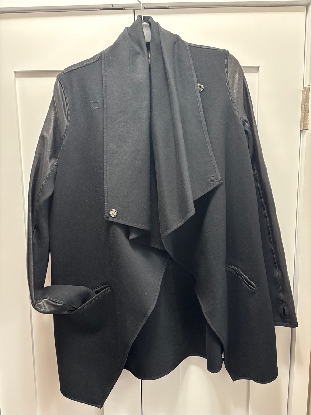 SPANX Drape Front Jacket with Faux-Leather Sleeves